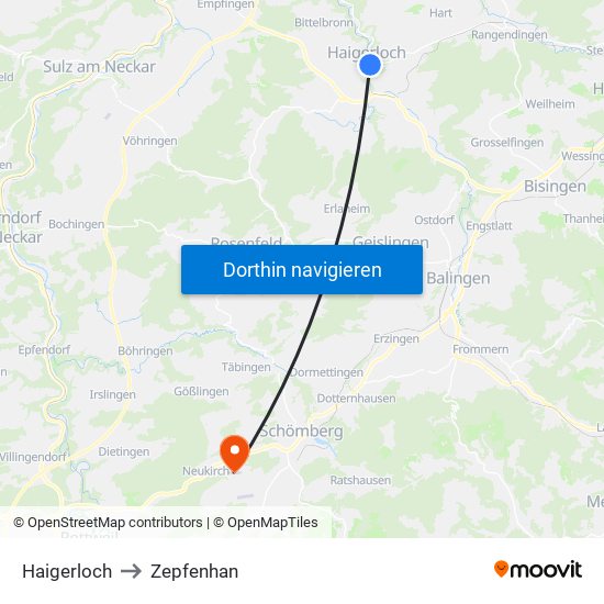 Haigerloch to Zepfenhan map