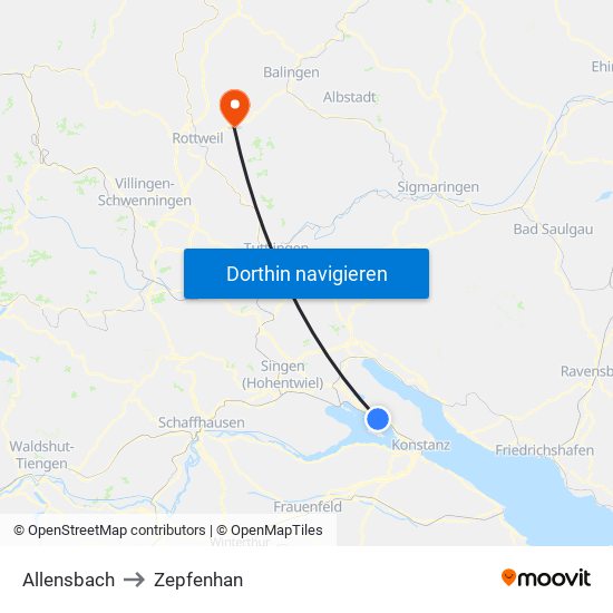 Allensbach to Zepfenhan map
