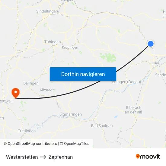 Westerstetten to Zepfenhan map