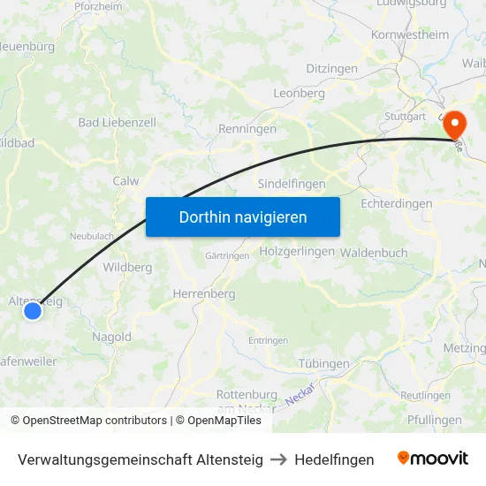 Verwaltungsgemeinschaft Altensteig to Hedelfingen map