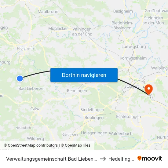 Verwaltungsgemeinschaft Bad Liebenzell to Hedelfingen map
