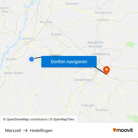 Marxzell to Hedelfingen map