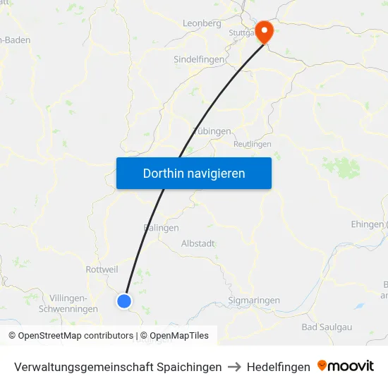 Verwaltungsgemeinschaft Spaichingen to Hedelfingen map