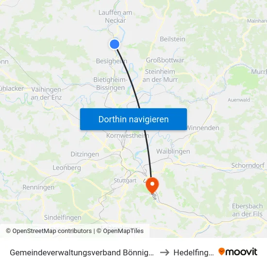 Gemeindeverwaltungsverband Bönnigheim to Hedelfingen map