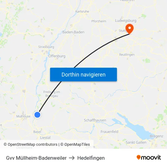 Gvv Müllheim-Badenweiler to Hedelfingen map