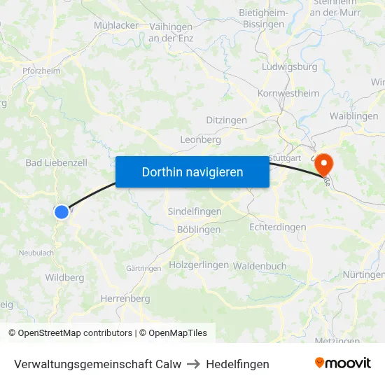 Verwaltungsgemeinschaft Calw to Hedelfingen map