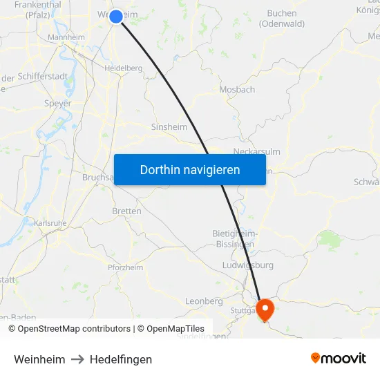 Weinheim to Hedelfingen map