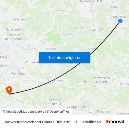 Verwaltungsverband Oberes Bühlertal to Hedelfingen map