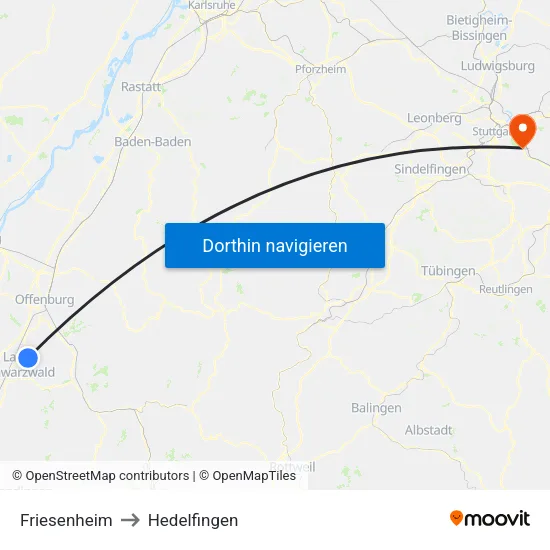 Friesenheim to Hedelfingen map