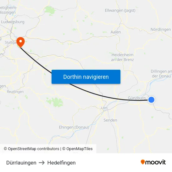 Dürrlauingen to Hedelfingen map