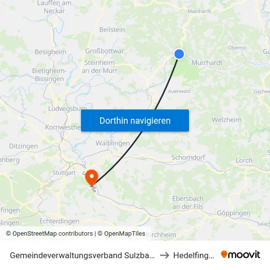 Gemeindeverwaltungsverband Sulzbach to Hedelfingen map