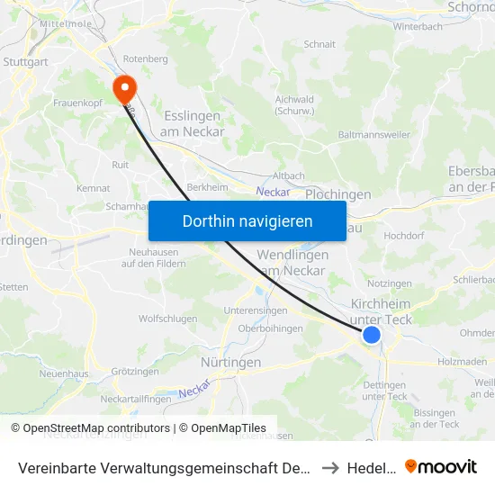 Vereinbarte Verwaltungsgemeinschaft Der Stadt Kirchheim Unter Teck to Hedelfingen map
