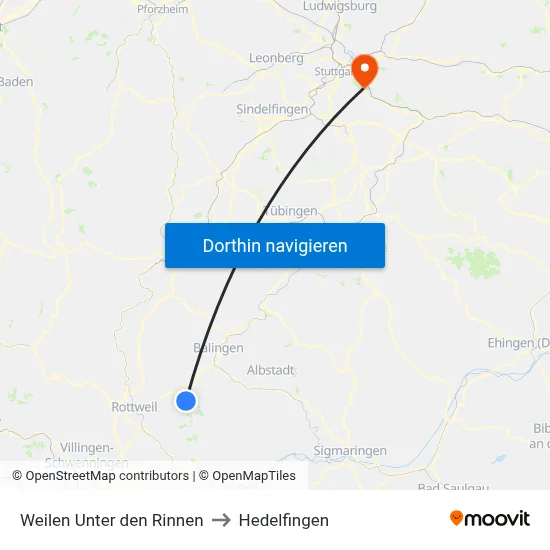 Weilen Unter den Rinnen to Hedelfingen map
