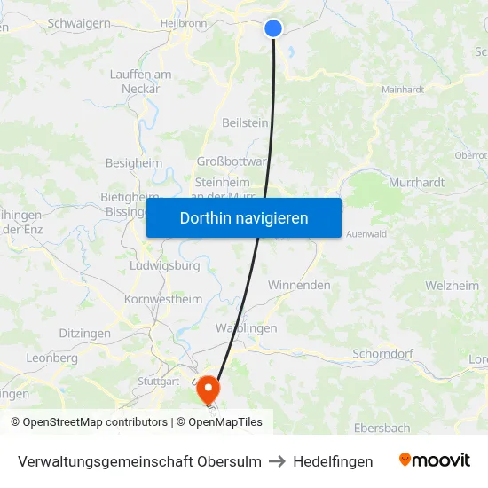 Verwaltungsgemeinschaft Obersulm to Hedelfingen map