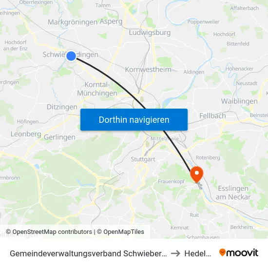 Gemeindeverwaltungsverband Schwieberdingen-Hemmingen to Hedelfingen map