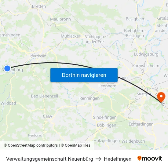 Verwaltungsgemeinschaft Neuenbürg to Hedelfingen map
