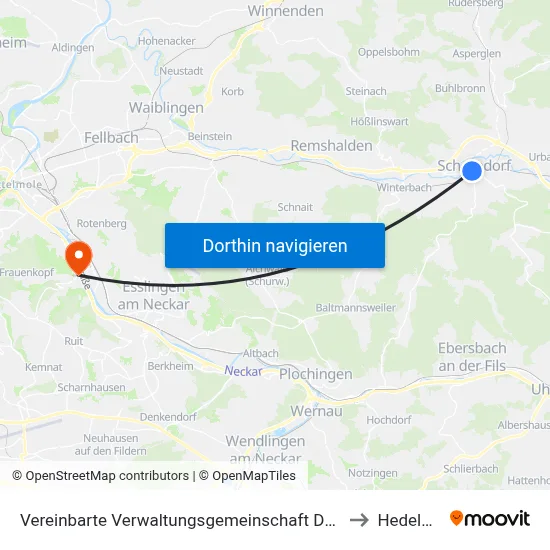 Vereinbarte Verwaltungsgemeinschaft Der Stadt Schorndorf to Hedelfingen map