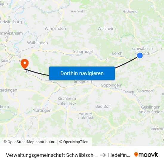Verwaltungsgemeinschaft Schwäbisch Gmünd to Hedelfingen map