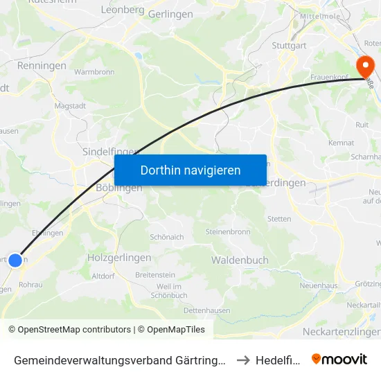 Gemeindeverwaltungsverband Gärtringen/Ehningen to Hedelfingen map