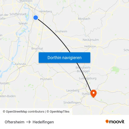 Oftersheim to Hedelfingen map