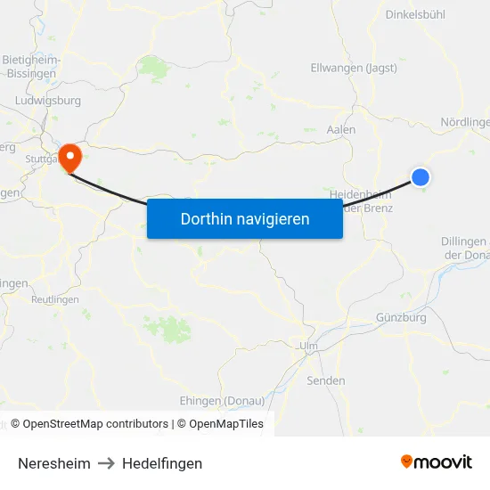 Neresheim to Hedelfingen map