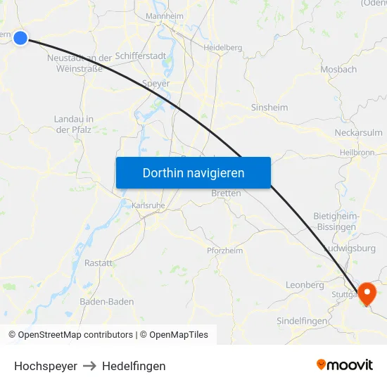 Hochspeyer to Hedelfingen map
