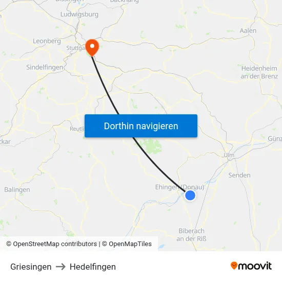 Griesingen to Hedelfingen map