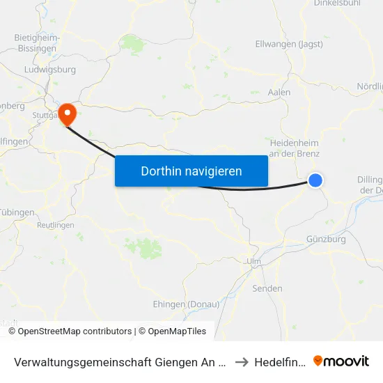 Verwaltungsgemeinschaft Giengen An Der Brenz to Hedelfingen map
