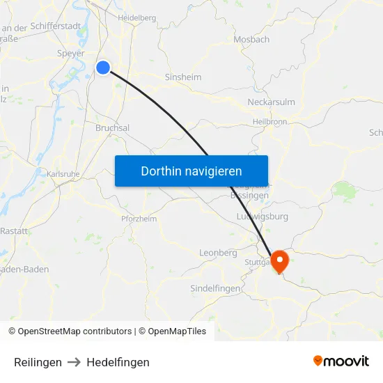 Reilingen to Hedelfingen map