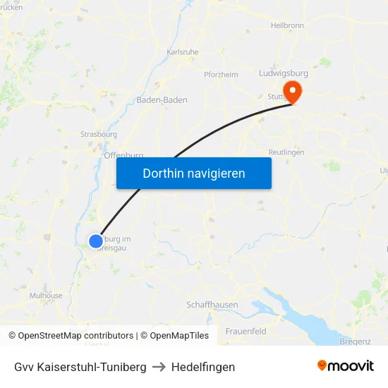 Gvv Kaiserstuhl-Tuniberg to Hedelfingen map