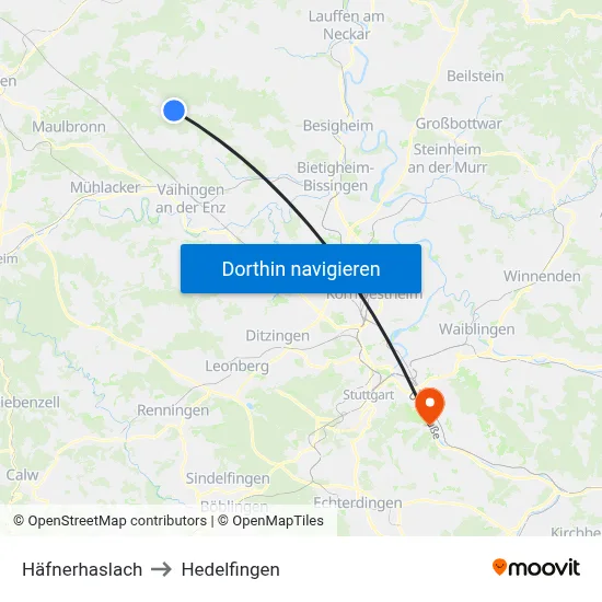 Häfnerhaslach to Hedelfingen map