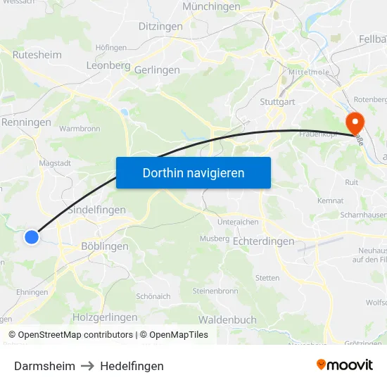 Darmsheim to Hedelfingen map