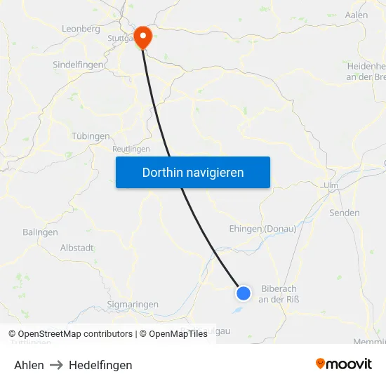 Ahlen to Hedelfingen map
