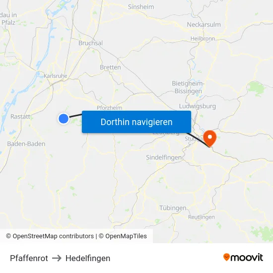 Pfaffenrot to Hedelfingen map