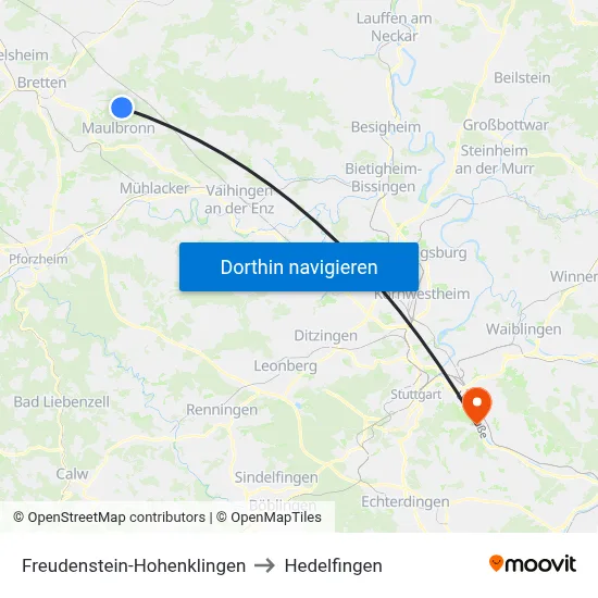 Freudenstein-Hohenklingen to Hedelfingen map