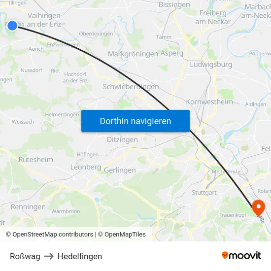 Roßwag to Hedelfingen map