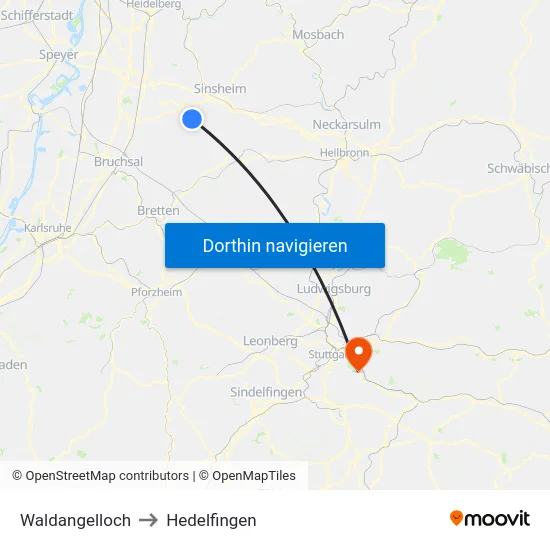 Waldangelloch to Hedelfingen map