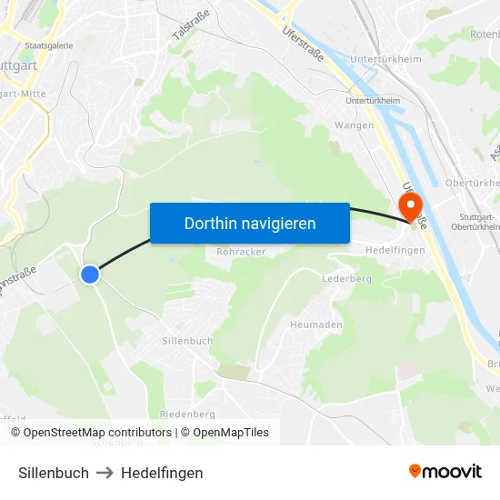 Sillenbuch to Hedelfingen map