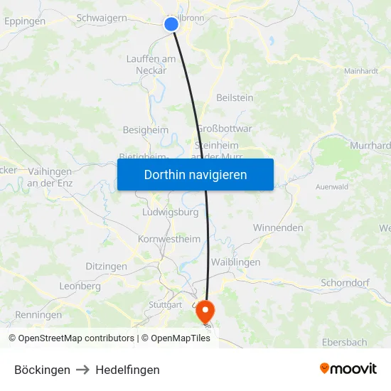 Böckingen to Hedelfingen map