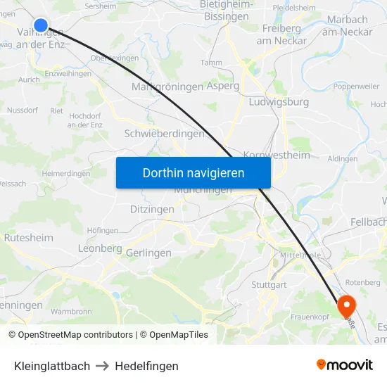 Kleinglattbach to Hedelfingen map