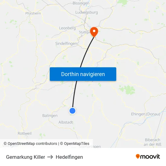 Gemarkung Killer to Hedelfingen map