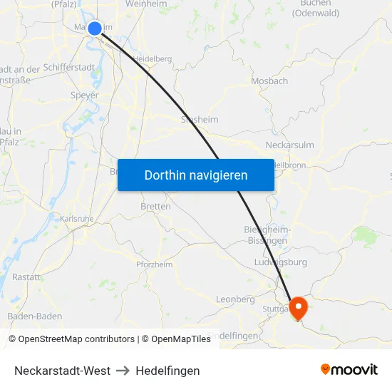 Neckarstadt-West to Hedelfingen map