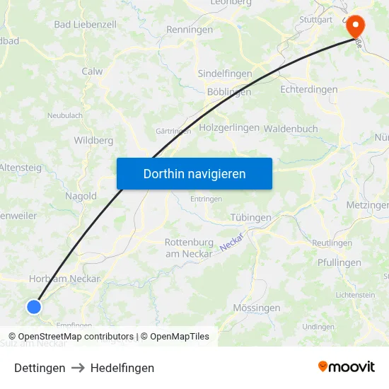 Dettingen to Hedelfingen map