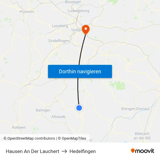 Hausen An Der Lauchert to Hedelfingen map