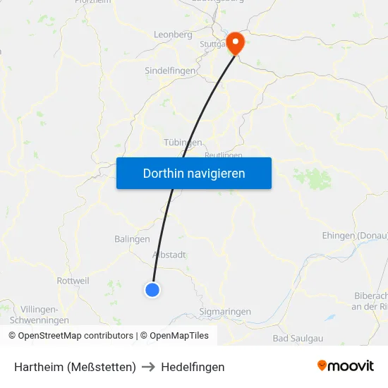 Hartheim (Meßstetten) to Hedelfingen map