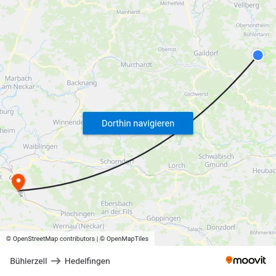 Bühlerzell to Hedelfingen map