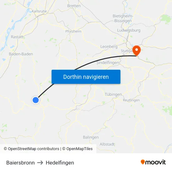 Baiersbronn to Hedelfingen map