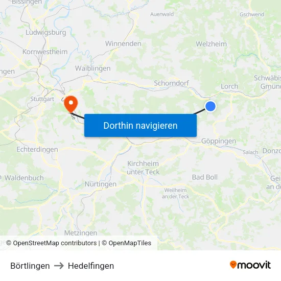 Börtlingen to Hedelfingen map