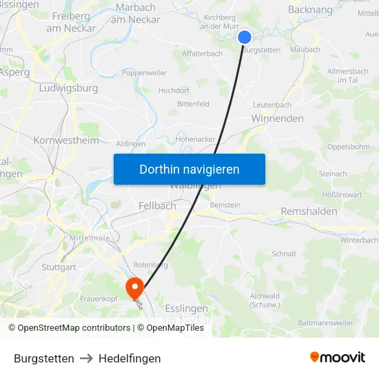 Burgstetten to Hedelfingen map