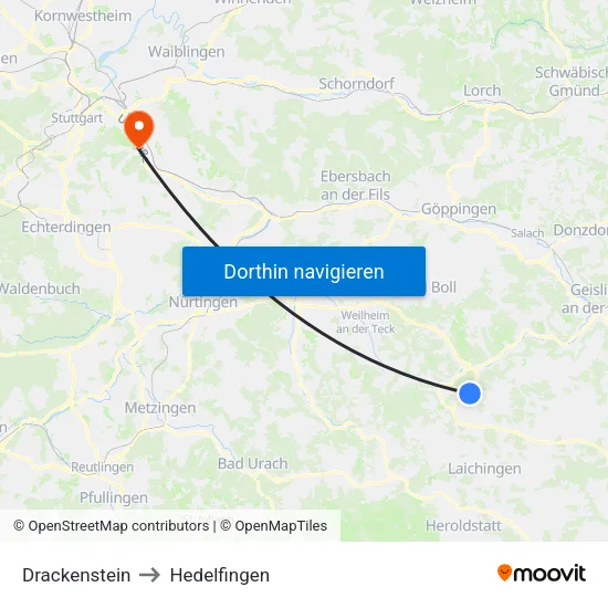 Drackenstein to Hedelfingen map